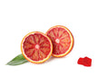 energy thc gummies with blood orange fruit on white background