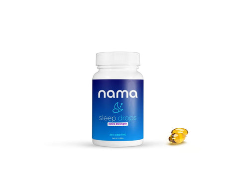 nama sleep drops with two soft gels on white background